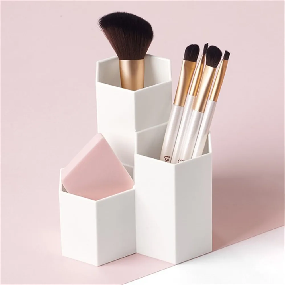 

Creative 3 Grids Pen Holders Plastic Box Pen Organizer Multifunctional Cosmetic Storage Box Desktop Office Stationery