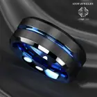 Мужское кольцо из вольфрама 8 мм с тонкой синей линией внутри, Черное Матовое кольцо, ювелирные изделия