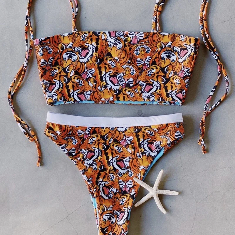 

2020 Women's Split Swimsuit Sexy Bikini Tiger Print Sexy Bathing Suits Woman 2020 Swimsuit Women