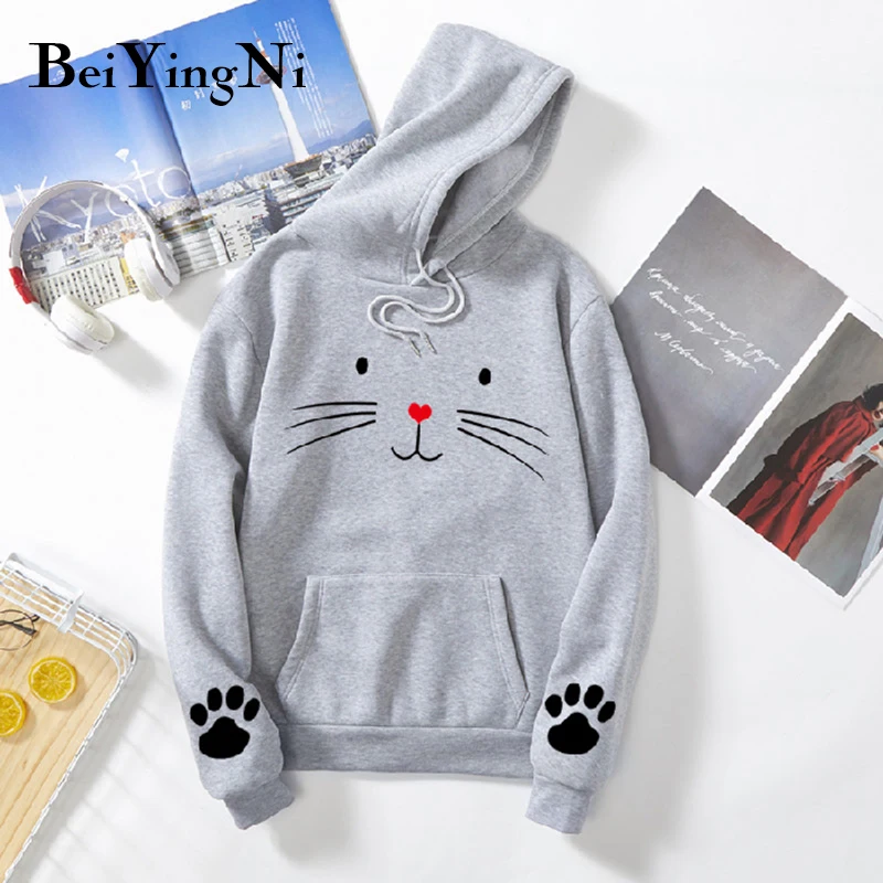 Beiyingni кавайные толстовки с капюшоном рисунком кота из мультфильма женские