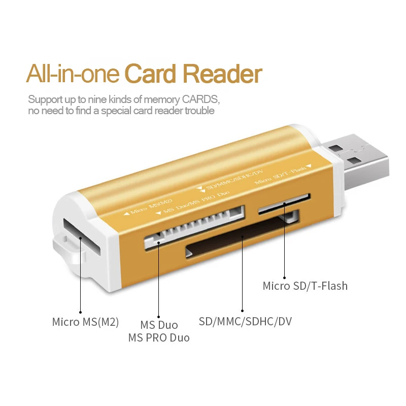 Ginsley все в одном устройство для чтения карт памяти SD TF Pro Duo Micro M2 MMC SDHC MS Smart Multi Cardreader