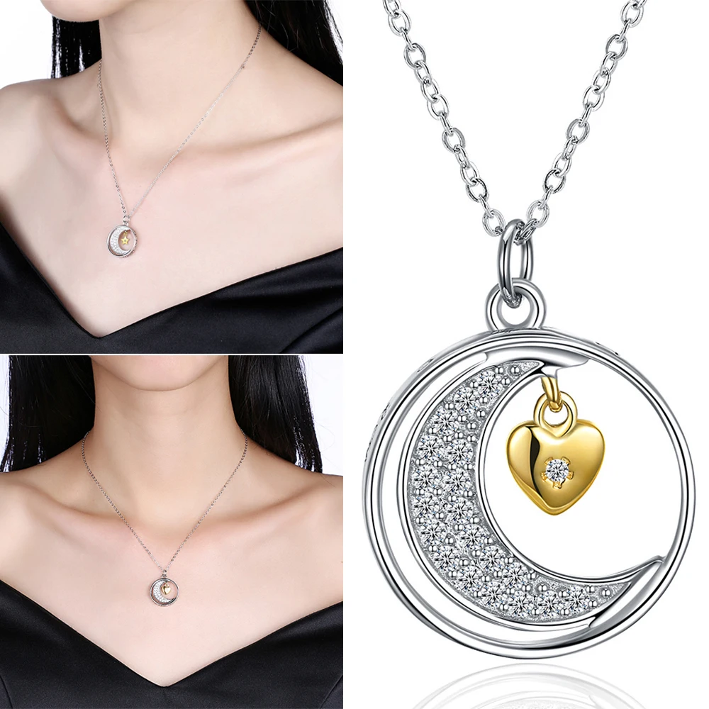 

2021 I Love You To The Moon And Back Moon and Back Necklace Sterling Silver Romantic Long Chain Silver Necklace Jewelry Gift