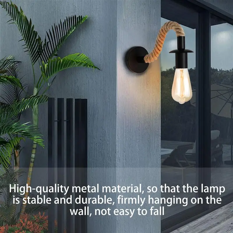 

220V Vintage Hemp Rope Wall Unique Appearance Vintage Hemp Rope Wall Lamp Lamp Socket Antique Loft Rope Light Warm Light