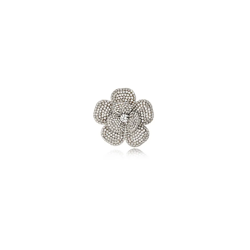 

Sparkly Rhinestones Flower Earrings for Women Female Silver Color Alloy Rose Petal Big Drop Earrings for Women Party Jewelry