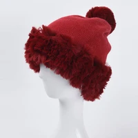 women hat winter angora knit pompom beanie real rabbit fur warm outdoor skiing snow accessory for teenagers