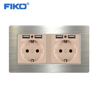 fiko 16a eu stainless steel panel electrical socket double usb %ef%bc%8c146mm86mm wall power socket with dual usb household