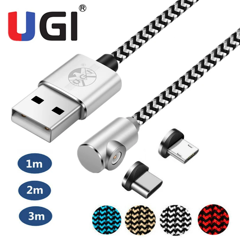 Магнитный зарядный кабель UGI 1 м/2 м/3 м Type-C Micro USB L-образный разъем Плетеный шнур для