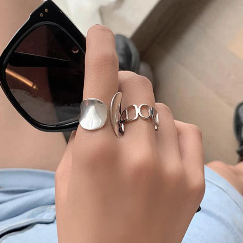 

Minimalist 925 Sterling Silver Width Rings for Women Fashion Hollow Geometric Handmade Adjustable Party Jewelry Gift Wholesale