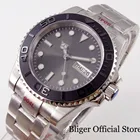 Мужские часы с автоподзаводом BLIGER NH36A SUB, серый, 40 мм, с матовой вставкой, устричный ремешок, Скользящий замок, зеленый цвет, светящийся