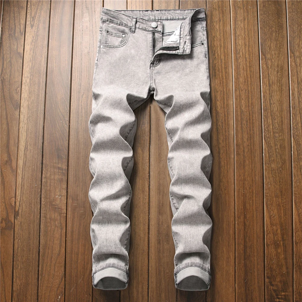 

Leisure Fashion Male Stretch Slim Straight Leg Jeans Pants Classic Style Cool Men's Regular Black Grey Light Wash Denim Trousers