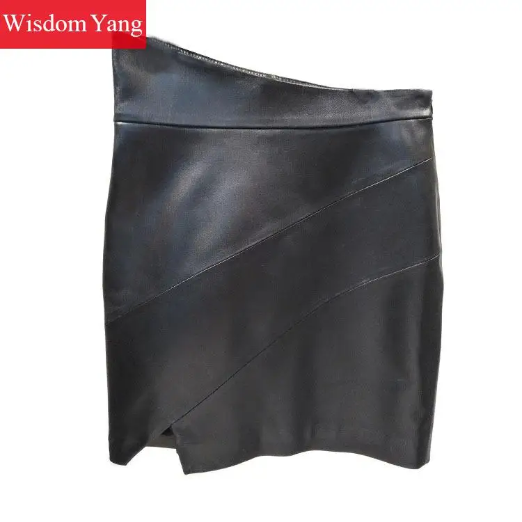 Черный из натуральной овечьей шерсти мини-юбки с запахом в уличном стиле высокой