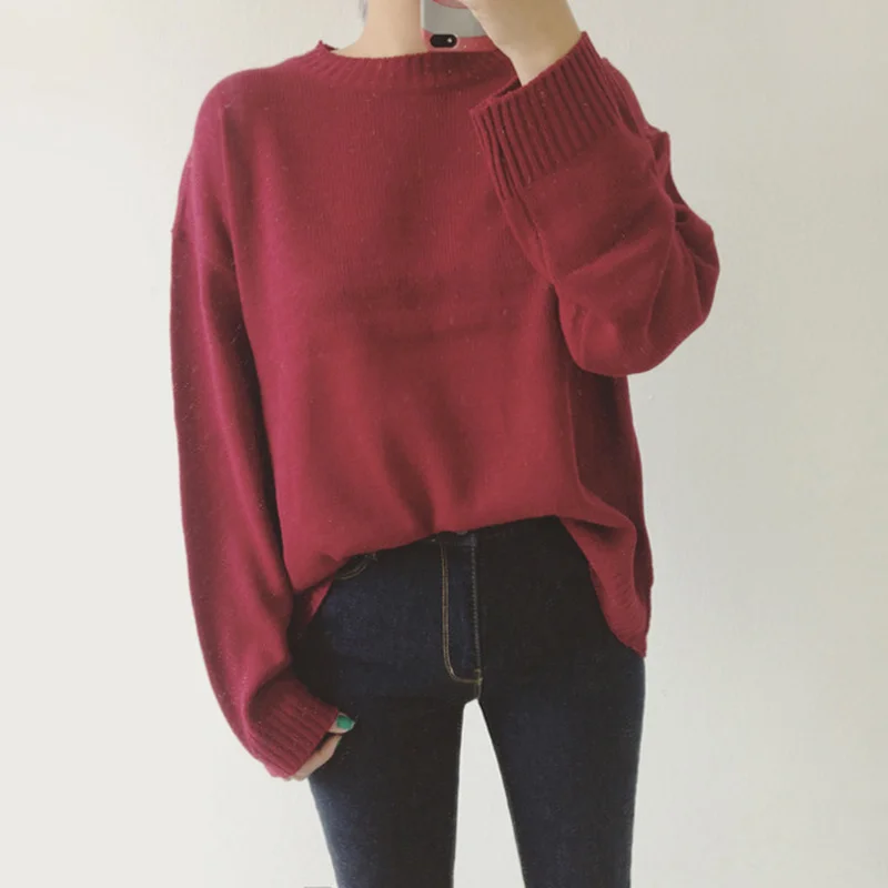 Свитер женский трикотажный осенне-зимний однотонный | Женская одежда