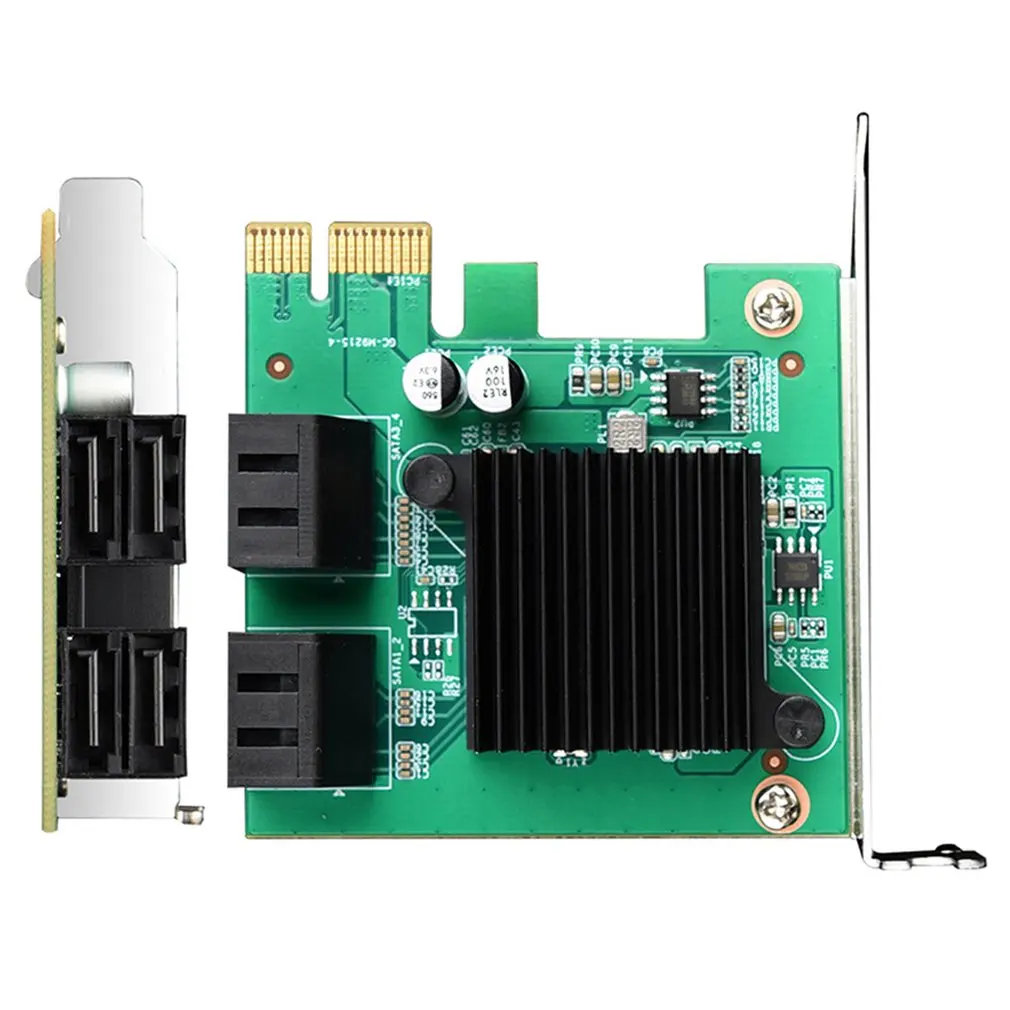 

PCIE To SATA3.0 Expansion Card PCI-E To 4 Port SATA3.0 Adapter Card Large Heat Sink Four-layer Circuit Board Riser Card