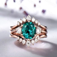 3 pcsset romantic trendy rose gold color green white crystal zircon rhinestone ring set for women party female jewelry