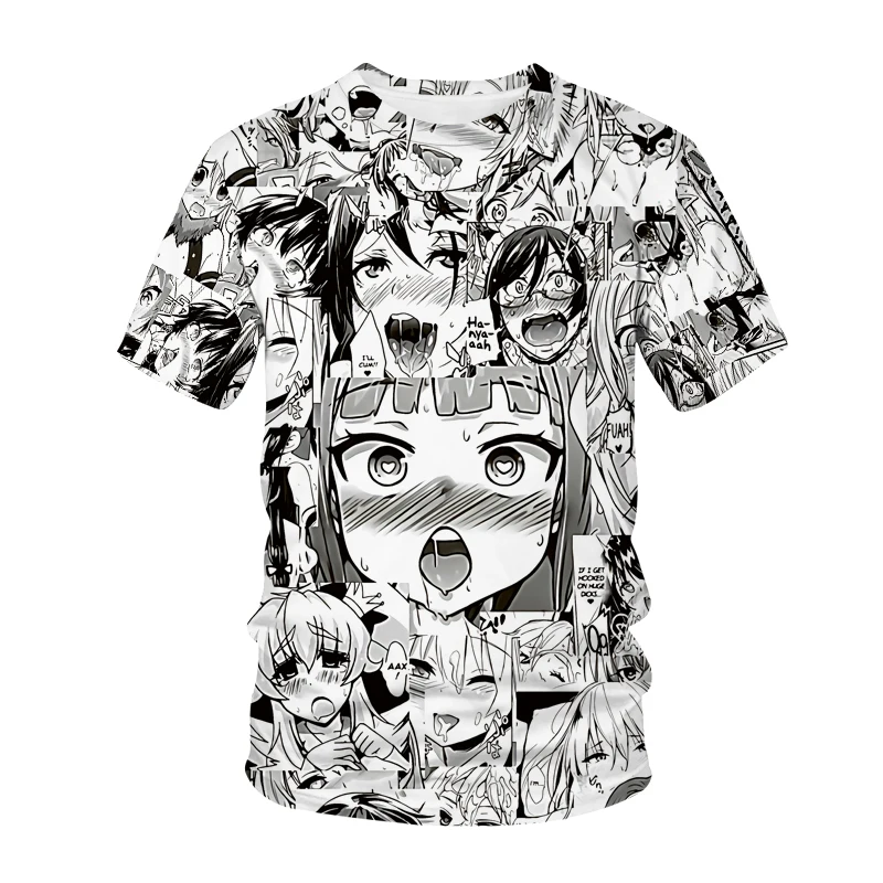 Футболка Ahegao аниме 3D принт для мужчин женщин уличная о образным вырезом с