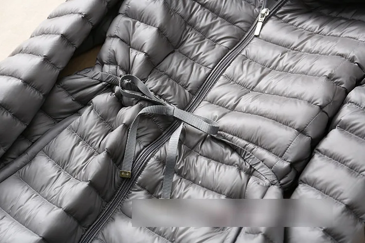 Новинка зимняя пуховая куртка средней длины с капюшоном легкий пуховик и поясом