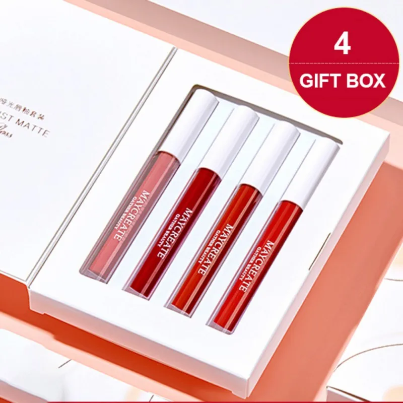 4 pcs/set Matte Velvet Lip Glaze Mist Smooth Long-Lasting Moisturizing Pipe Set Gloss for Women Y1 |