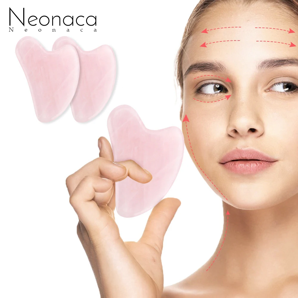 

Gua Sha Scraper Facial Massage Tool 1pc Natural Rose Quartz Jade Stone Gua Sha Board Acupuncture SPA Therapy for Face Leg Body