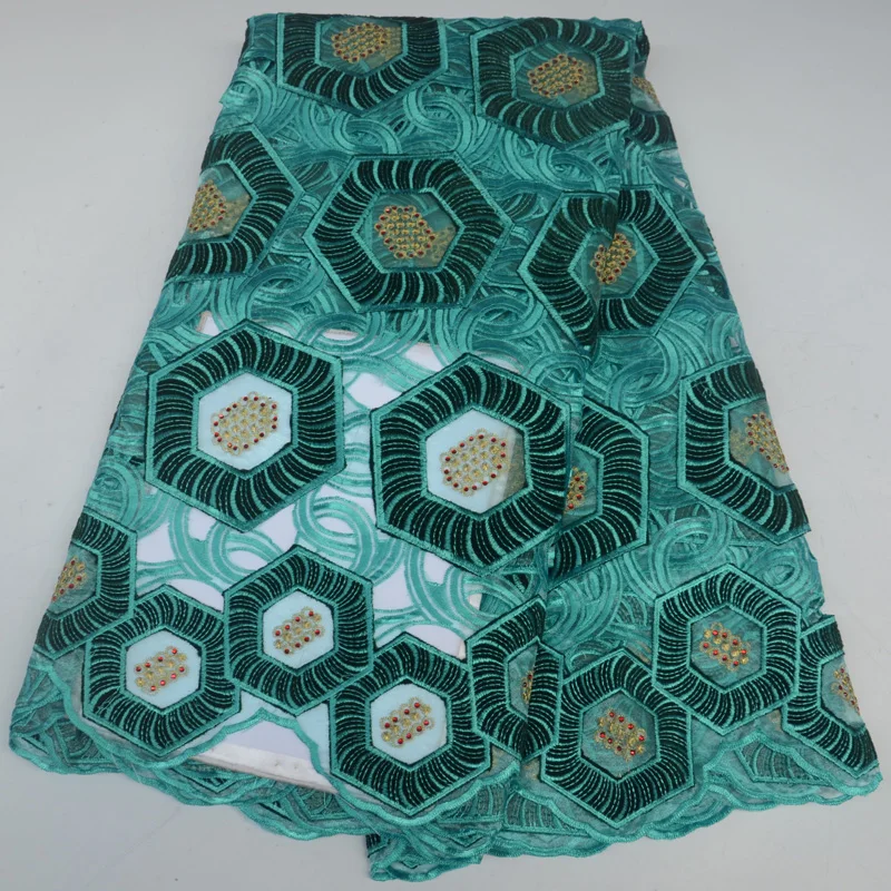 5 ярдов/шт. Высококачественная Бирюзовая зеленая африканская кружевная ткань