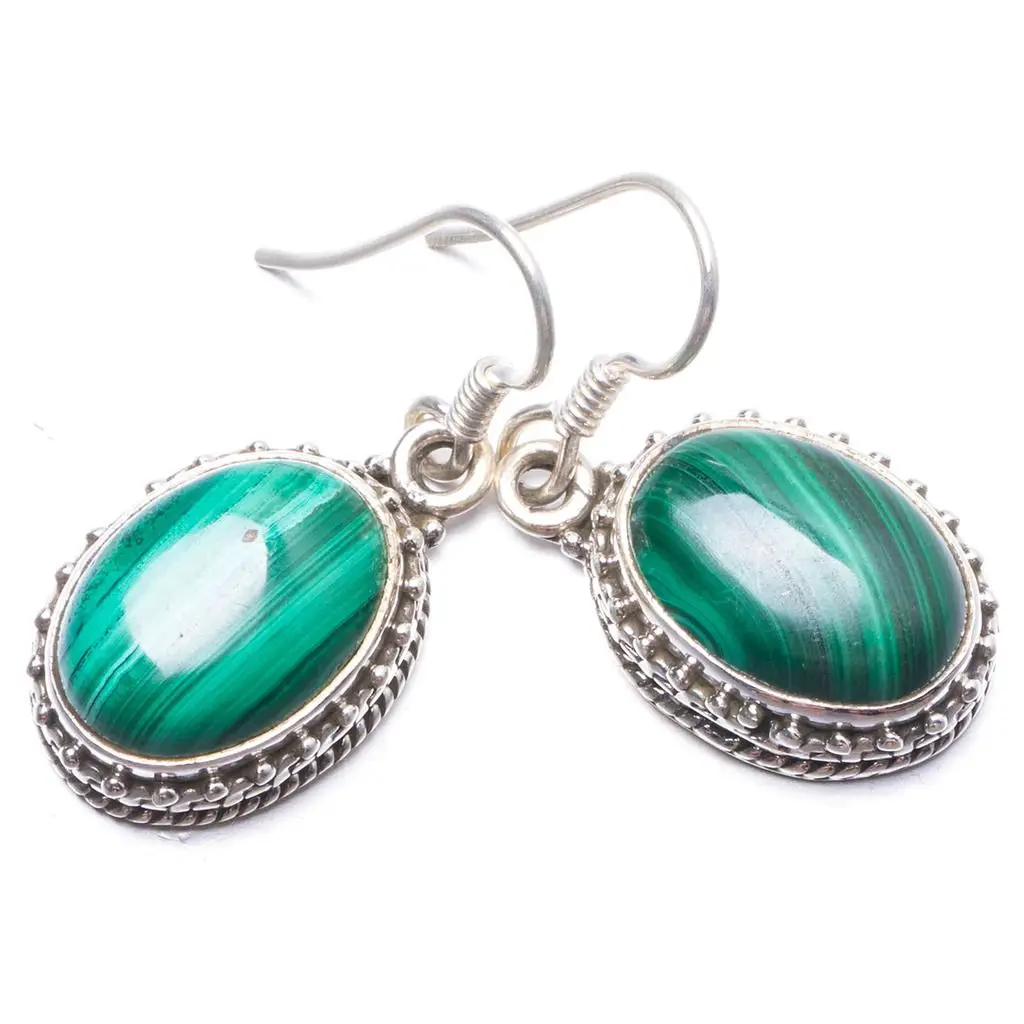 Уникальные серьги из натурального малахита стерлингового серебра 925 пробы