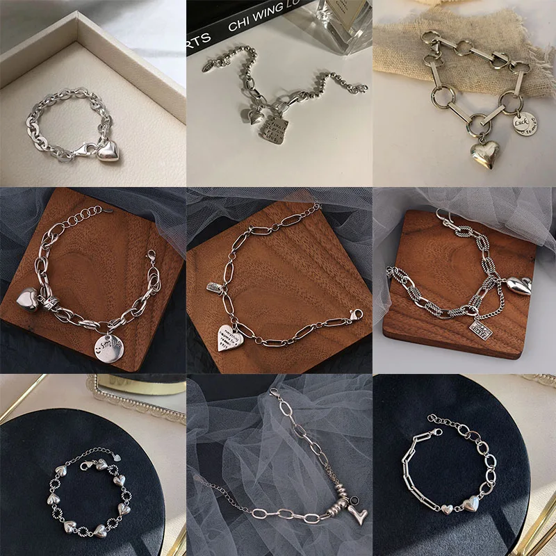 

MEYRROYU Sterling Silver New Fashion Variety Love Heart Pendant Chain Bracelet Sweet Cool Style High-class Jewelry Gift For Girl