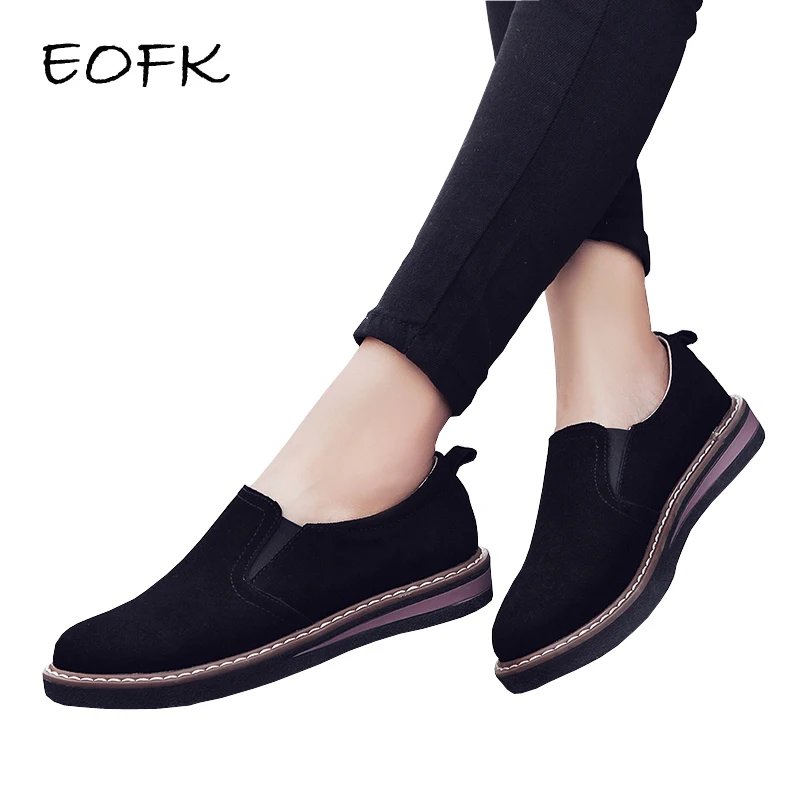 EOFK/сезон весна осень Женские лоферы Кожаные Туфли замшевые женские туфли на