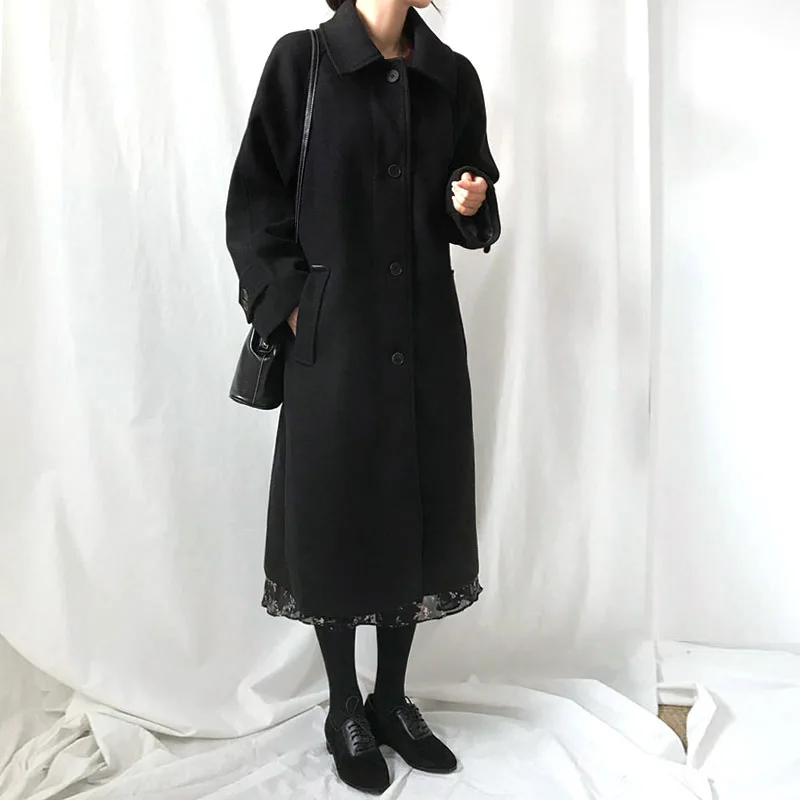 

Winter Wool Long Coat Thicken Women Warm Outerwear Ladies Black Trench Coats Elegant Female Office Wear Korean Fashion Clothing