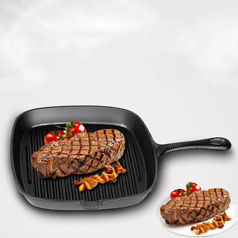 Cast Iron Fried Steak Pot Stripe Uncoated Non-stick Pan Household Commercial Barbecue Induction Cooker Gas Universal | Дом и сад