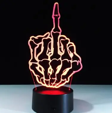 Finger 1 Средний палец 3D лампа ручной череп Декор светодиодный Ночной светильник 7 видов цветов изменить ночной Светильник внутренней отделки светильник, подарок, учитывающий индивидуальные особенности - Испускаемый цвет: Finger 1