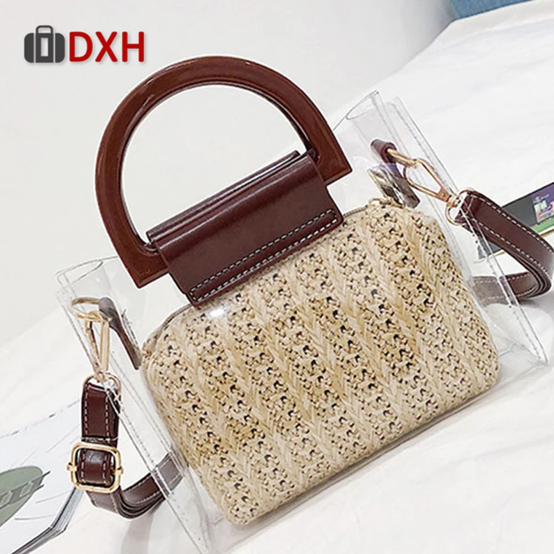 Женские брендовые прозрачные сумки DXH летняя соломенная сумка через плечо из
