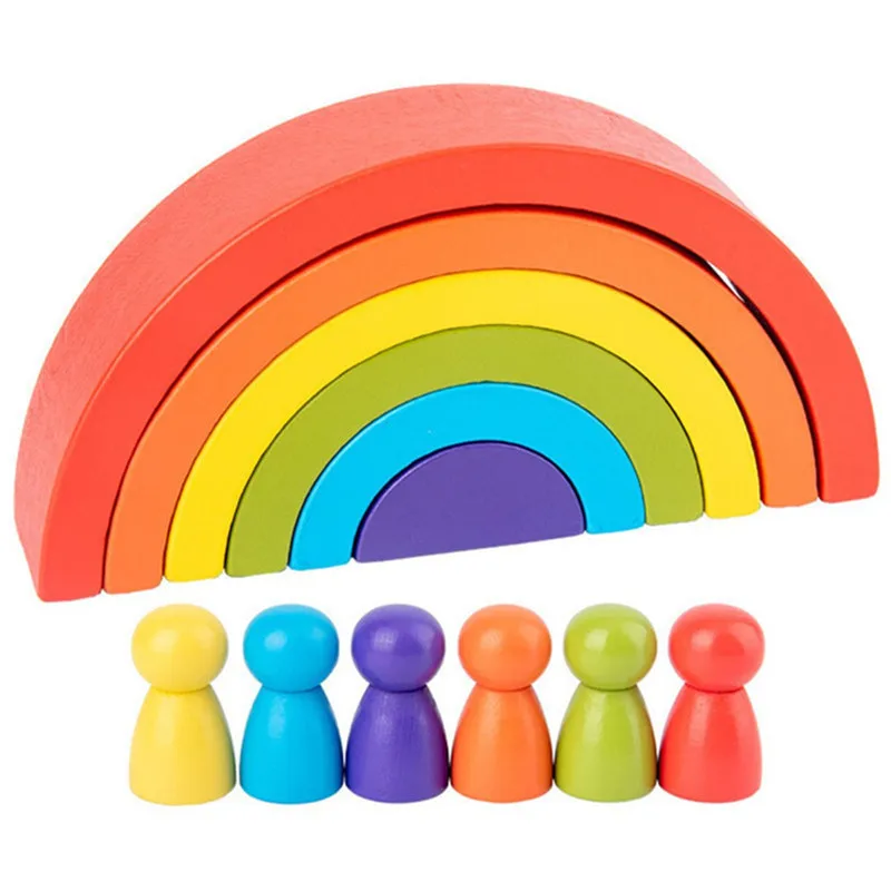 

Wooden Children's Rainbow Toy Creative Rainbow Stacking Balance Weight Montessori Educational Toy