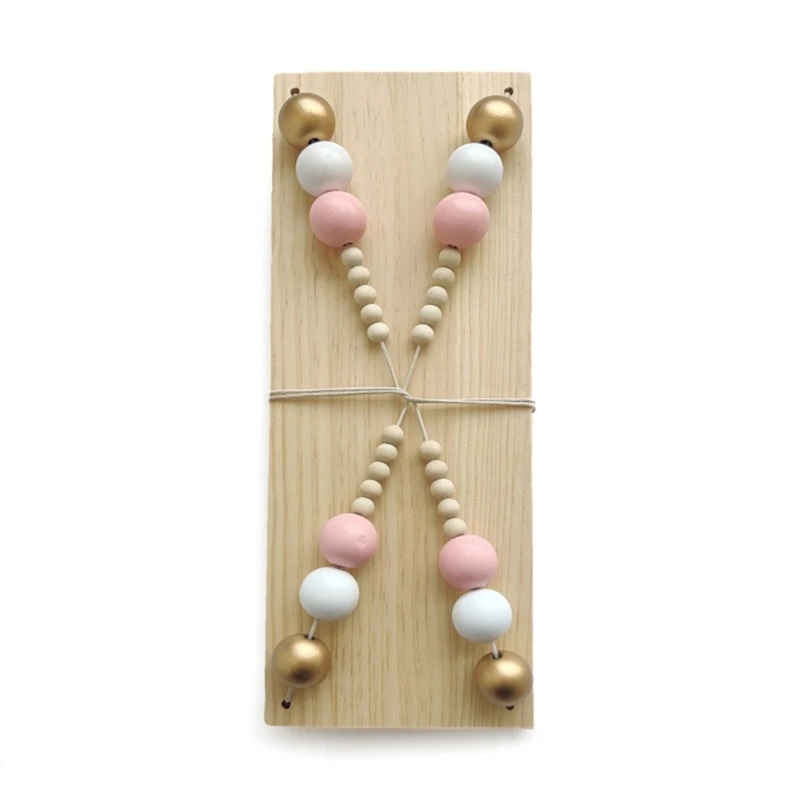 

Nordic Children Room Decorative Storage Rack Double Wooden Bead Tassels Shelves Wall Rope Hanging Shelf Home Hook Kids Coat Rack
