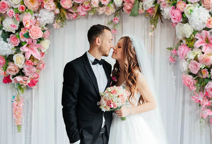 Mehofond Wedding Wall Backdrop Pink Flower White Curtain Ceremony Birthday Party Photography Backgrounds Photo Studio Decor Prop |