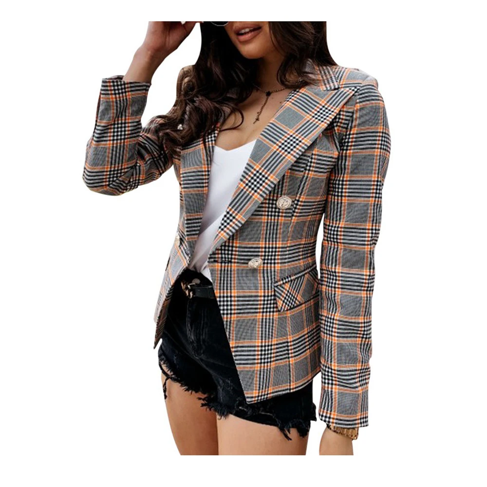 

Nice Fashion Pop Women's Coat Double-breasted Plaid Blouse Women's Long-sleeved Ultra-thin Blouse Casual Fall Jacket Women