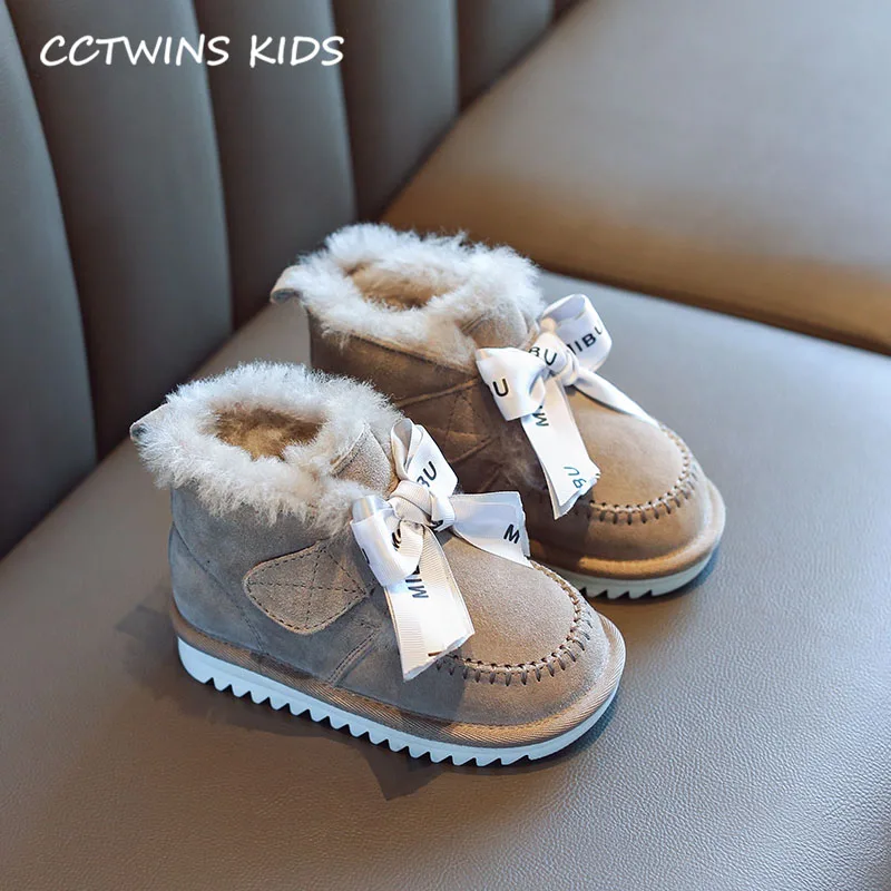 CCTWINS/детская обувь; коллекция года; модные зимние ботинки для детей; детская обувь из натуральной кожи; брендовые короткие ботинки с бабочкой для девочек; SNB154 - Цвет: Gray