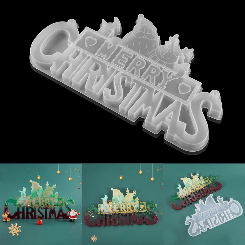 

Merry Christmas Crystal Epoxy Mold Resin Mold Christmas Santa Letter Listing Decoration Silicone Mold For DIY Casting Mold