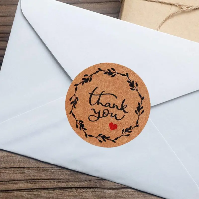 

500pcs/roll 16 Designs Thank You Kraft Stickers Round Seal Labels Handmade Gift