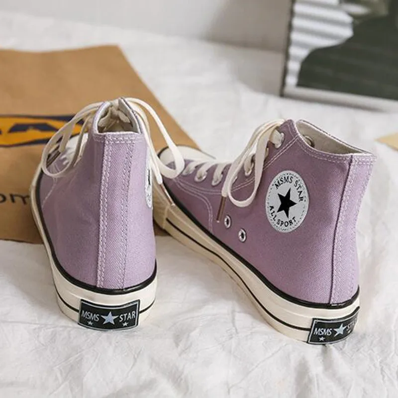 

Women Flat Canvas Shoes Purple Lace Up Student Board sneakers Girls Casual Shoe Trainers Women's Vulcanized Shoes