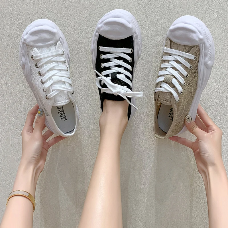 

Breathable Shoes Wedge Basket 2021 Female Footwear Round Toe Casual Sneaker Tennis New Small Sports Dress Cross Summer Fabric Cr