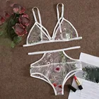 Комплект женского сексуального нижнего белья, кружевное Прозрачное нижнее белье с цветочной вышивкой