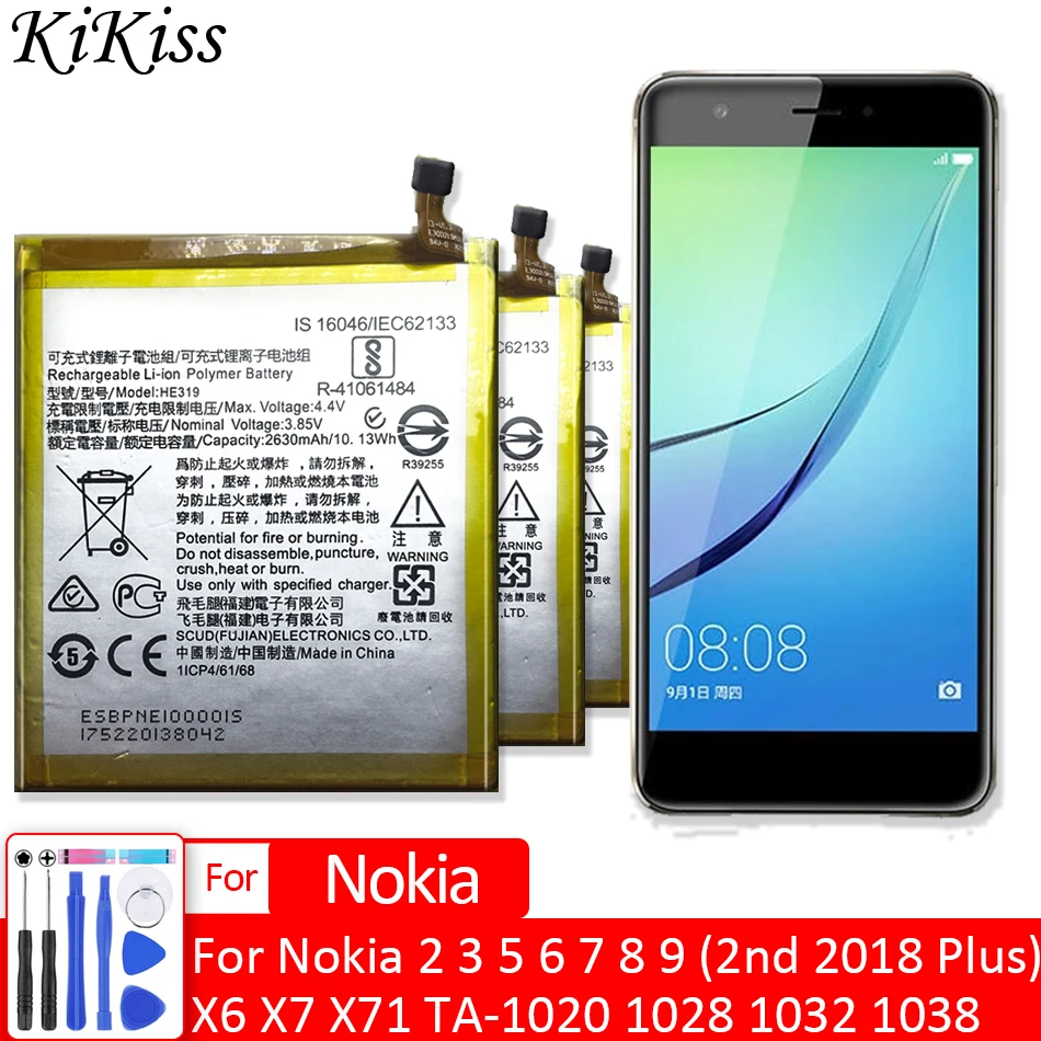 mobile phone battery for nokia 2 3 5 6 7 8 9 2nd 2018 plus x6 x7 x71 nokia3 ta 1020 1028 1032 1038 batery he319 he321 he336 free global shipping