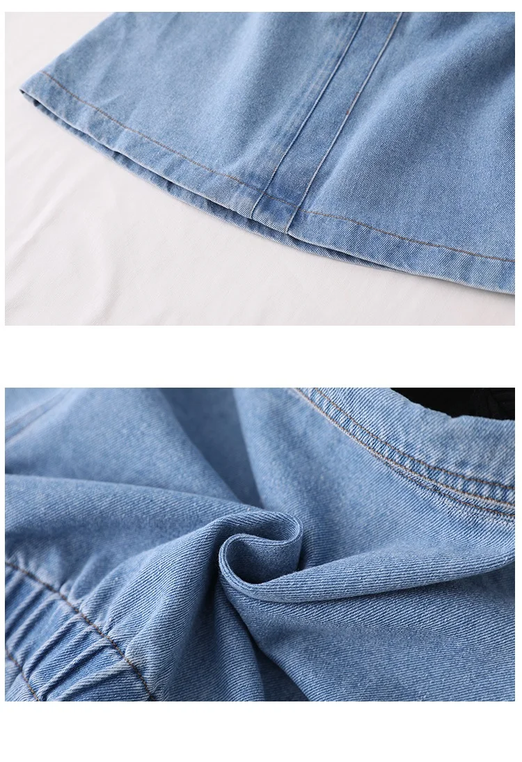 

Girl's Long Sleeve Casual Fashion Fake 2PCS High Neck Jeans Dresses Knee Length Casual Fashion Elastic Waist Dress