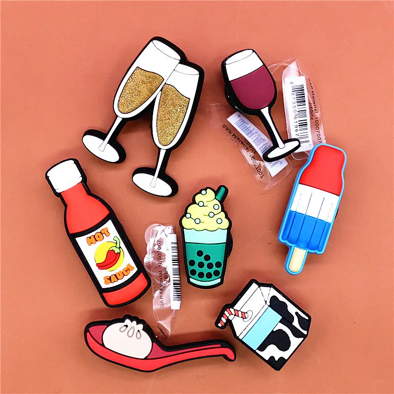 1pcs Red Wine Champagne Shoe Decoration Ice Cream Milk Tea Hot Sauce Shoe Accessories Croc Charms for Bracelets Jibz Kids Gifts