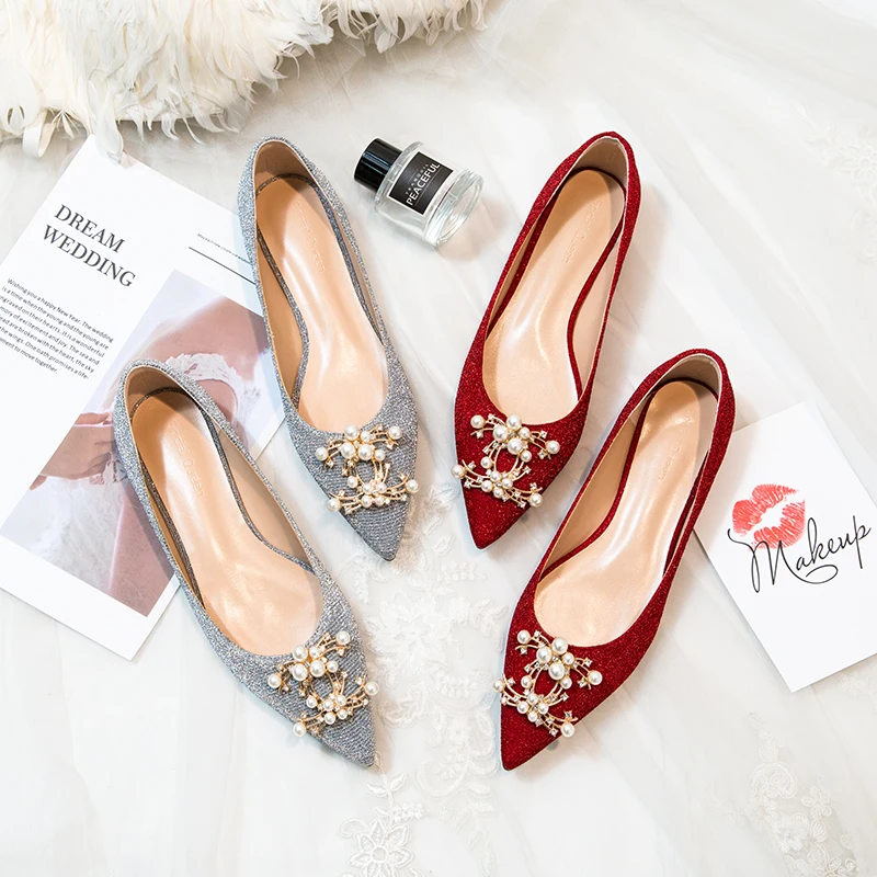 Женские свадебные туфли на плоской подошве новинка 2021 классические