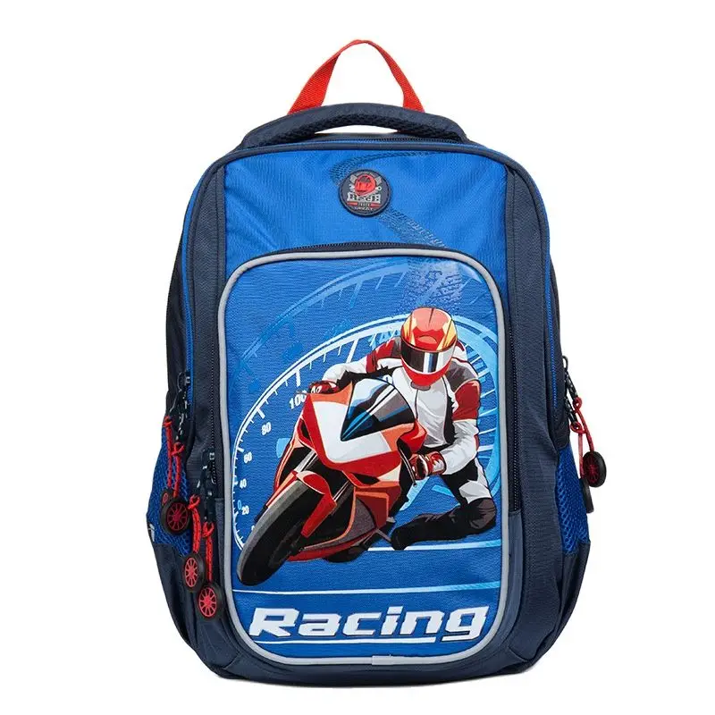 Fashion Children School Bags for Boys Backpacks Motorcycle Pattern Waterproof Orthopedic Knapsack Primary Schoolbag Grade 1-6