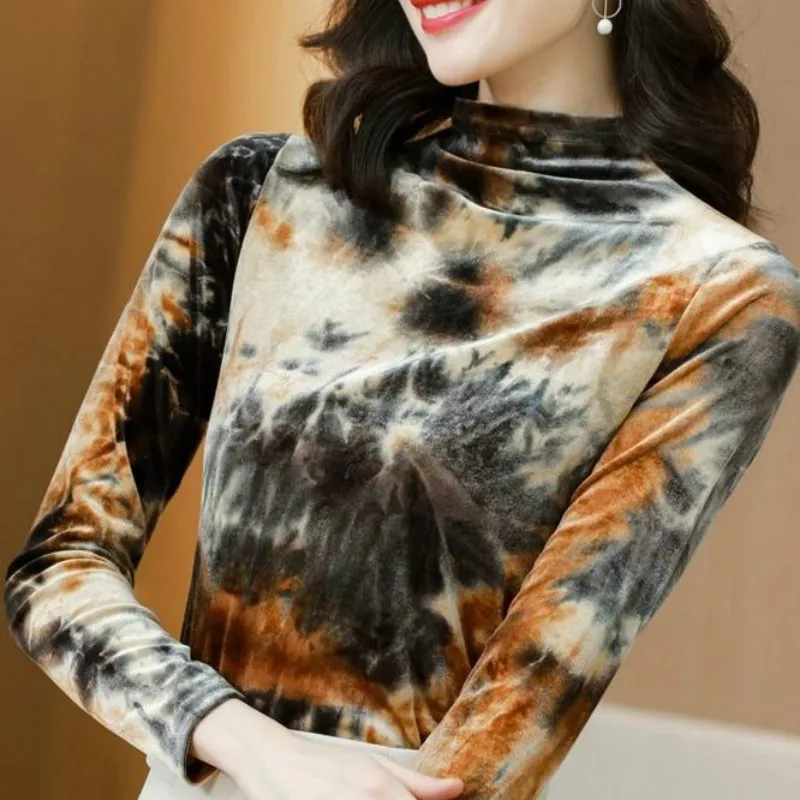 

2021 Shirt Women Fashion Streetwear Long Sleeve Tie Dye Casual Bottoming Comfort T Shirt Femme Women Clothes Plus Size 5XL Y123