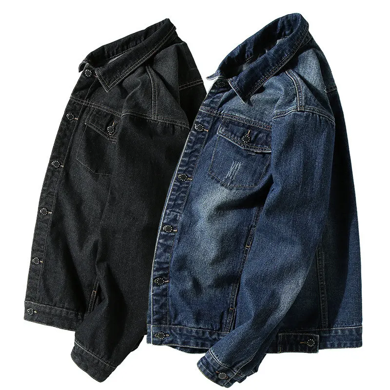 

Мужская однобортная джинсовая куртка, черного и синего цвета, с отворотами, большого размера, для весны и осени, 5XL, 6XL, 7XL, размера плюс