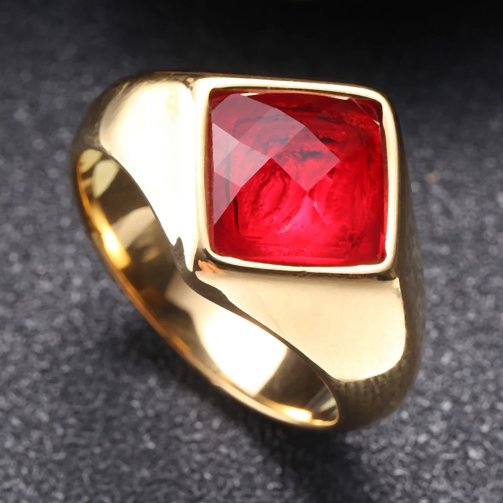 

New Vintage Trendy Red Zircon Simple Geometric Square Metal Ring For Women Party Jewelry Gifts GJ0003