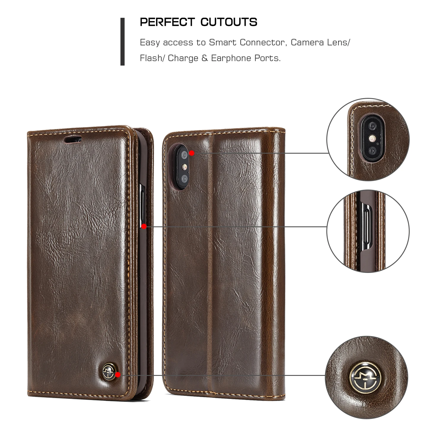 Роскошный чехол книжка CaseMe из искусственной кожи с магнитной застежкой для iPhone XS