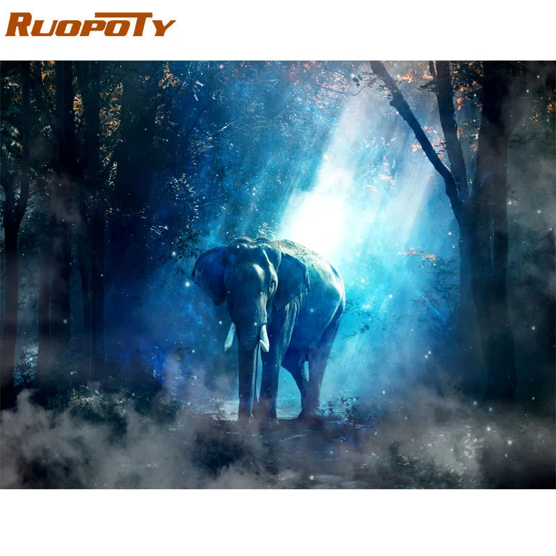 RUOPOTY DIY Краски ing по номерам комплект слон Животные Краски по номерам Современные настенные картины для Домашний декор 60x75